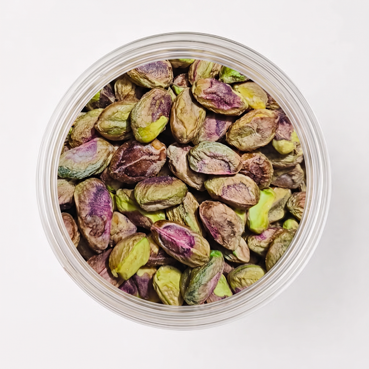 Kesari Ananta Unsalted Pistachio Kernels (Giri) open jar top view